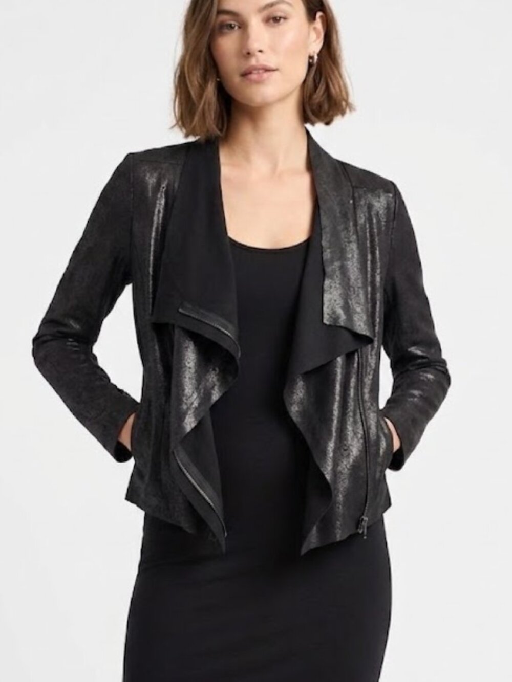Gibson & Latimer black draped moto jacket Size M